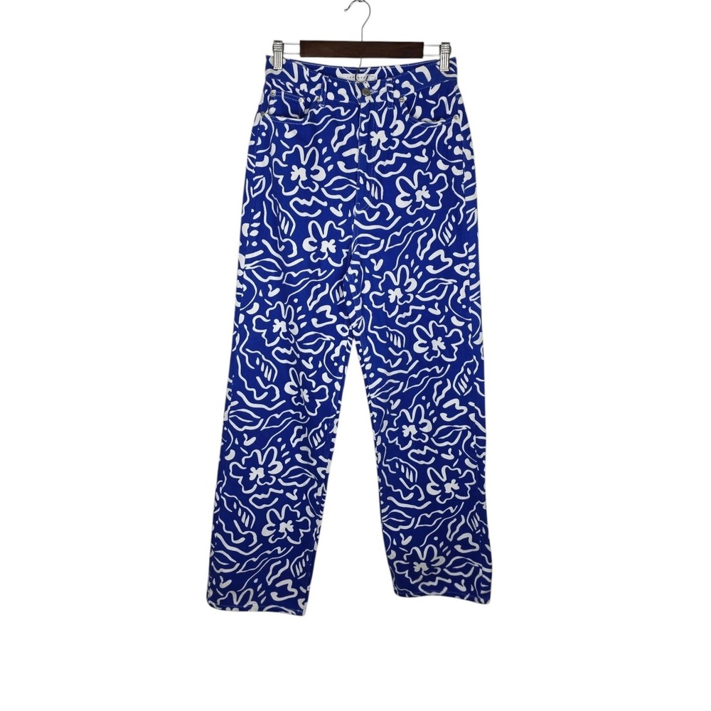 Topshop Mom Jeans Womens US 6 Blue Cotton Floral Ultra High Rise Denim Festival